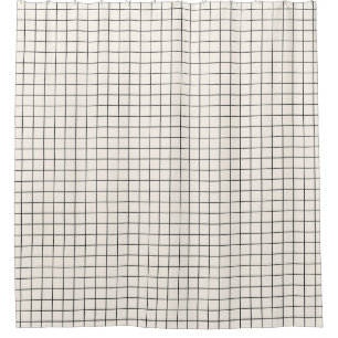 Ivory Black Minimal Grid Pattern Bathroom Decor Shower Curtain