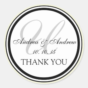 Ivory Black Monogram U Wedding Thank You Classic Round Sticker