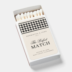 Ivory Black Old Money Vintage Check Wedding Favor Matchboxes