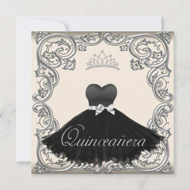 Ivory Black Quinceanera Invitations (Front)