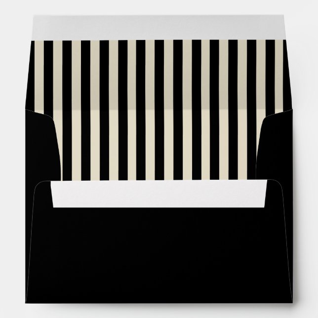 Ivory & Black Stripes Retro Wedding Envelope (Back (Bottom))
