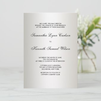 Ivory Black Tie Damask Wedding Invitations | Zazzle