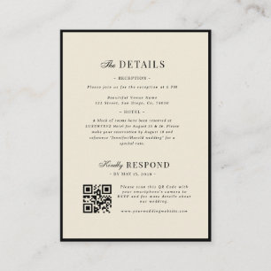Ivory & Black Wedding Website Details QR Code Rsvp Enclosure Card