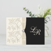 Ivory, Black with Pearl Love Knot Invite (Standing Front)