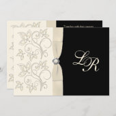 Ivory, Black with Pearl Love Knot Invite (Front/Back)