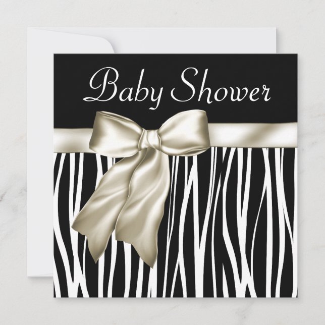 Ivory Black Zebra Baby Shower Invitations (Front)
