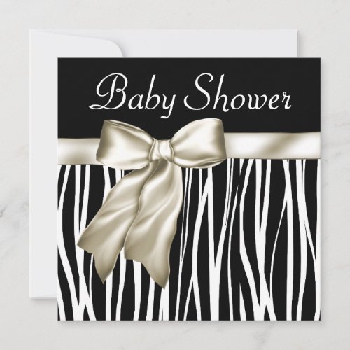 Ivory Black Zebra Baby Shower Invitations