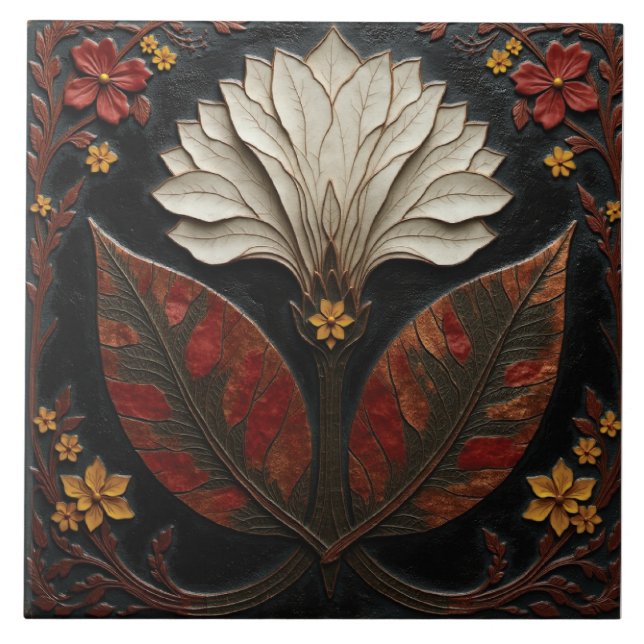 Ivory Bloom at Midnight Ceramic Tile (Front)