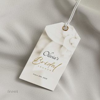 Ivory Bloom & Elegant Gold Script Bridal Shower Gift Tags