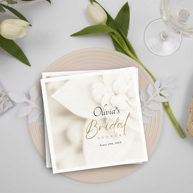 Ivory Bloom & Elegant Gold Script Bridal Shower Napkins (Creator Uploaded)
