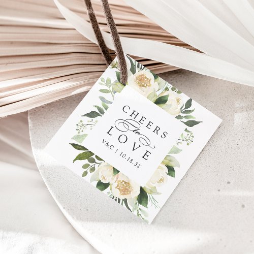 Ivory Bloom Floral Frame Cheers to Love Wedding Favor Tags