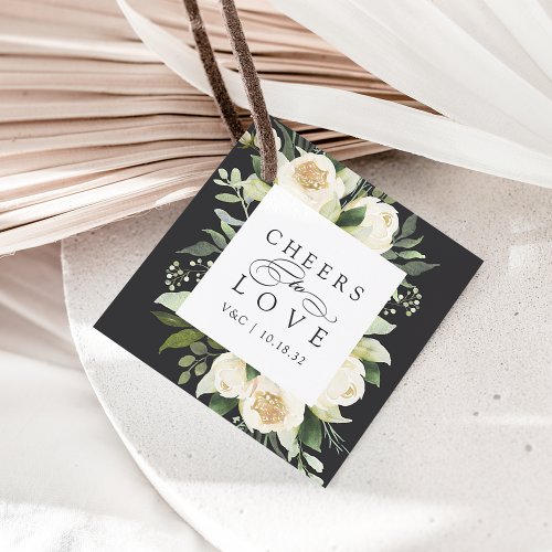 Ivory Bloom Floral Frame Cheers to Love Wedding Favor Tags