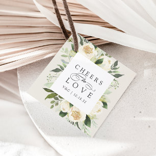 Ivory Bloom Floral Frame "Cheers to Love" Wedding Favor Tags