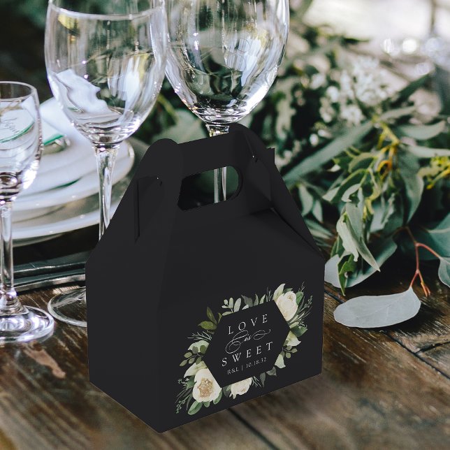 Ivory Bloom | Floral Frame "Love is Sweet" Wedding Favor Boxes (Creator Uploaded)