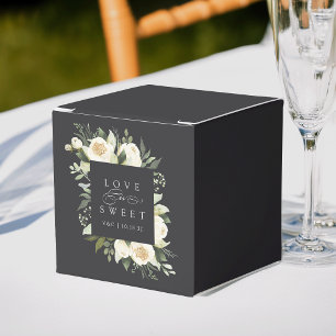 Ivory Bloom Floral "Love is Sweet" Wedding Favor Boxes