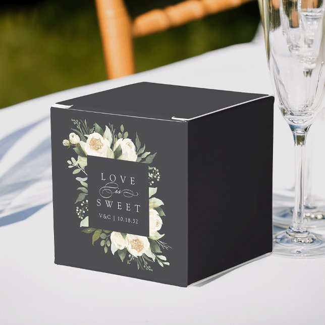 Ivory Bloom | Floral "Love is Sweet" Wedding Favor Boxes (Creator Uploaded)