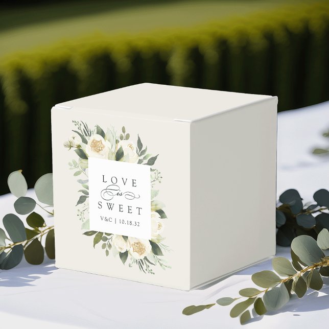 Ivory Bloom | Floral "Love is Sweet" Wedding Favor Boxes (Creator Uploaded)