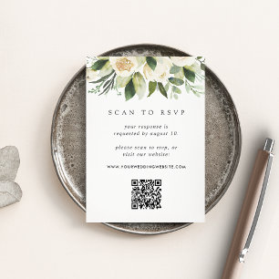 Ivory Bloom Floral QR Code Wedding RSVP Enclosure Card