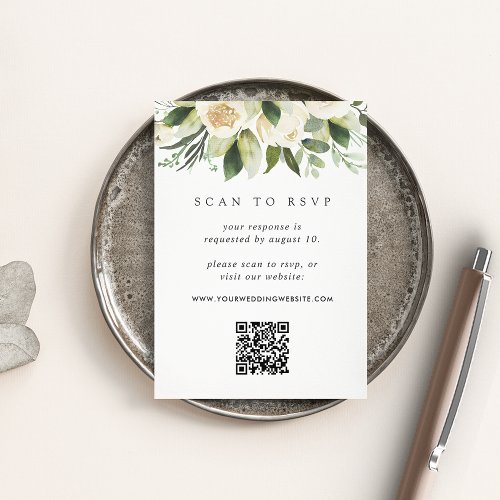 Ivory Bloom  Floral QR Code Wedding RSVP Enclosure Card