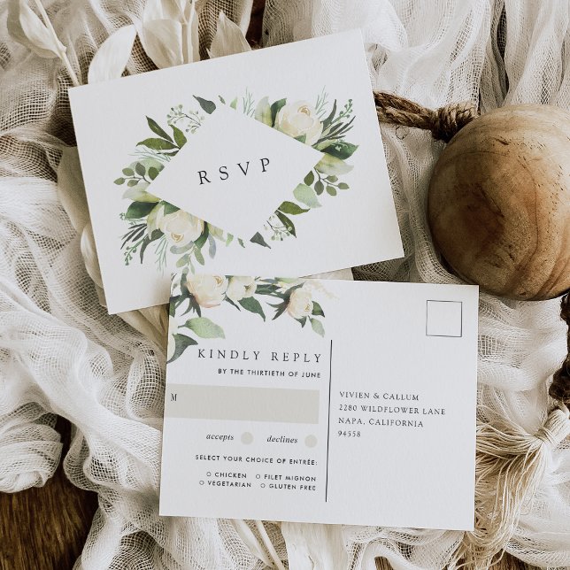 Ivory Bloom Floral Wedding Meal Choice RSVP Postcard (Creator Uploaded)