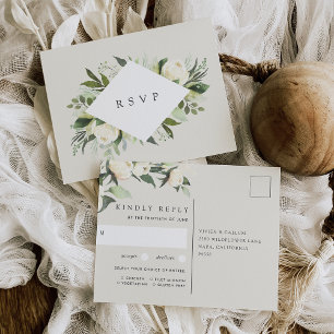 Ivory Bloom Floral Wedding Meal Choice RSVP Postcard