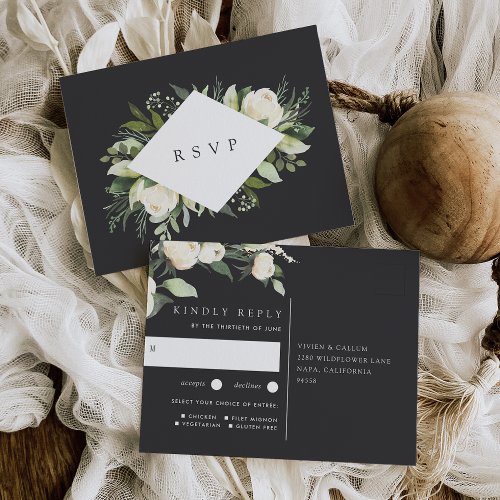 Ivory Bloom Floral Wedding Meal Choice RSVP Postcard