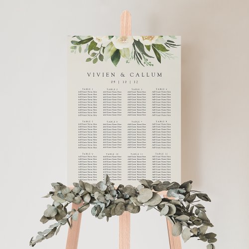 Ivory Bloom  Floral Wedding Seating Chart Foam Board