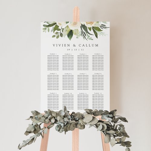 Ivory Bloom  Floral Wedding Seating Chart Foam Board