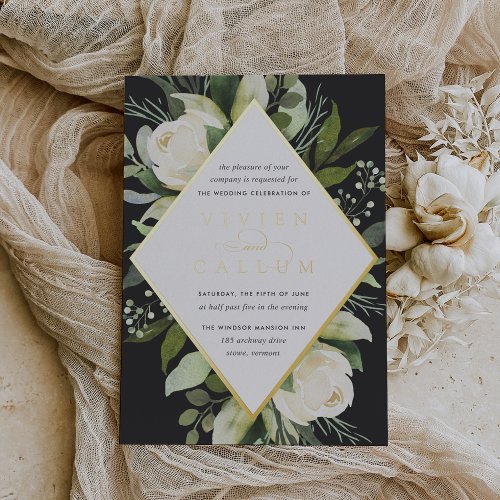 Ivory Bloom  Geometric Floral Frame Wedding Foil Invitation