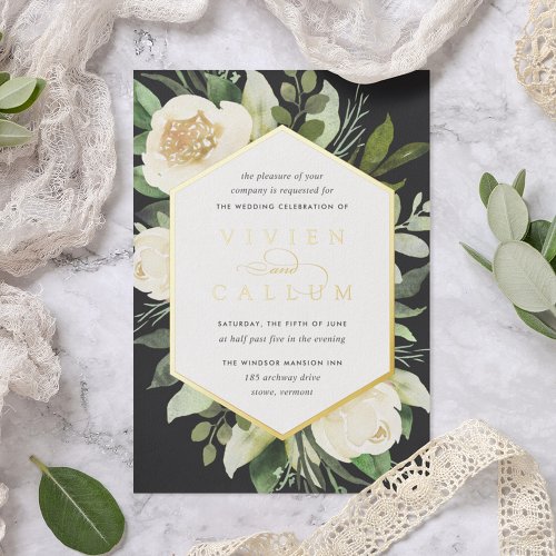 Ivory Bloom  Geometric Floral Frame Wedding Foil Invitation