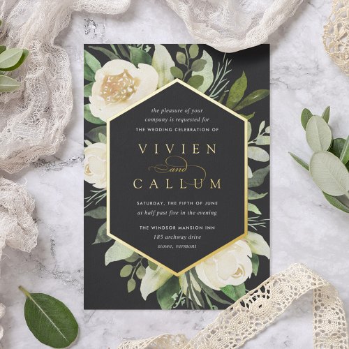 Ivory Bloom  Geometric Floral Frame Wedding Foil Invitation