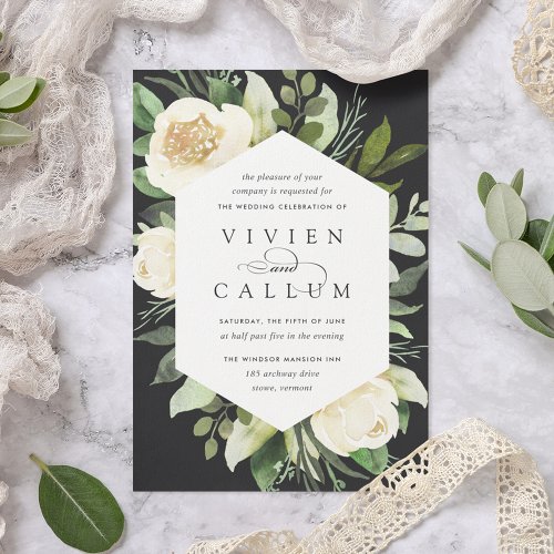 Ivory Bloom  Geometric Floral Frame Wedding Invitation