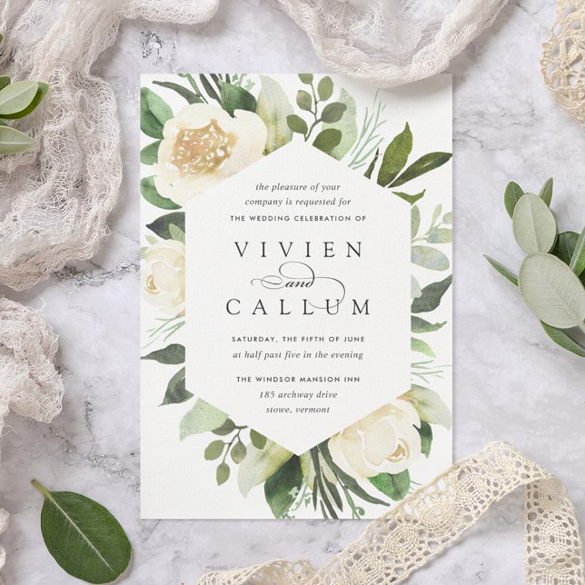 Ivory Bloom | Geometric Floral Frame Wedding Invitation (Creator Uploaded)