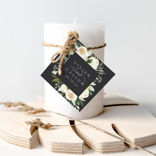 Ivory Bloom  Personalized Floral Frame Wedding Favor Tags