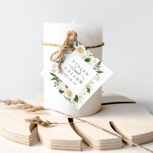 Ivory Bloom  Personalized Floral Frame Wedding Favor Tags