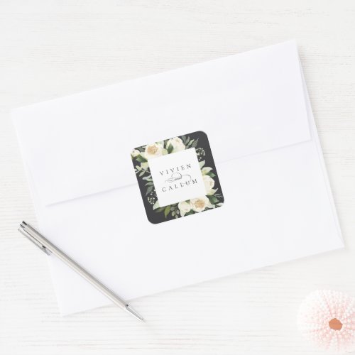 Ivory Bloom  Personalized Floral Frame Wedding Square Sticker