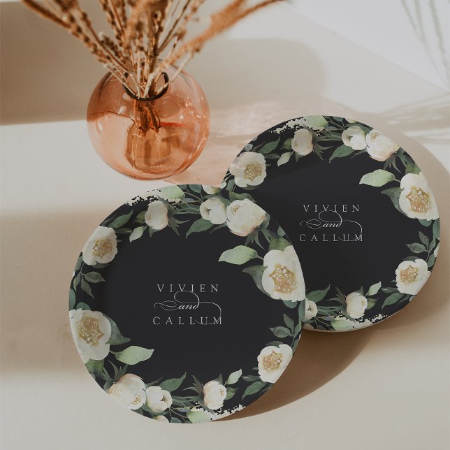 Ivory Bloom | Personalized Floral Wreath Wedding Paper Plates (Creator Uploaded)