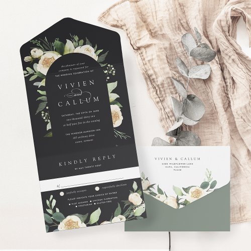 Ivory Bloom  Watercolor Floral Arch Wedding All In One Invitation