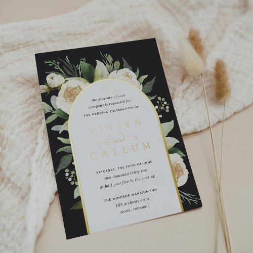 Ivory Bloom  Watercolor Floral Arch Wedding Foil Invitation