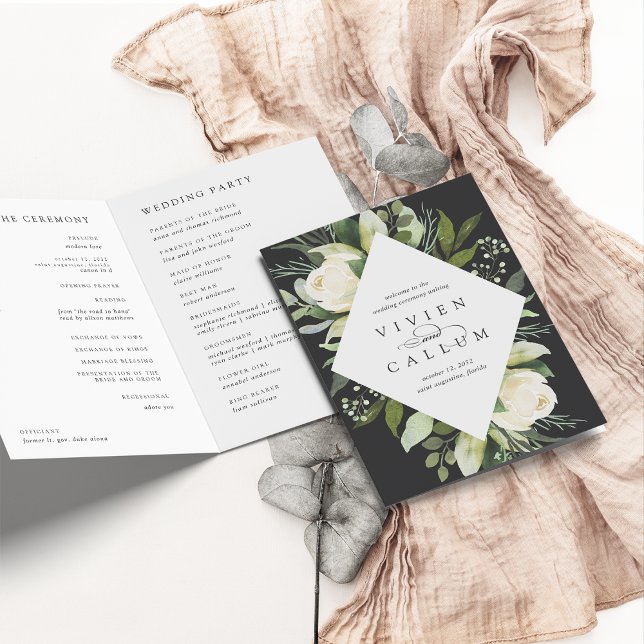 Ivory Bloom | Watercolor Floral Frame Wedding Program (Creator Uploaded)