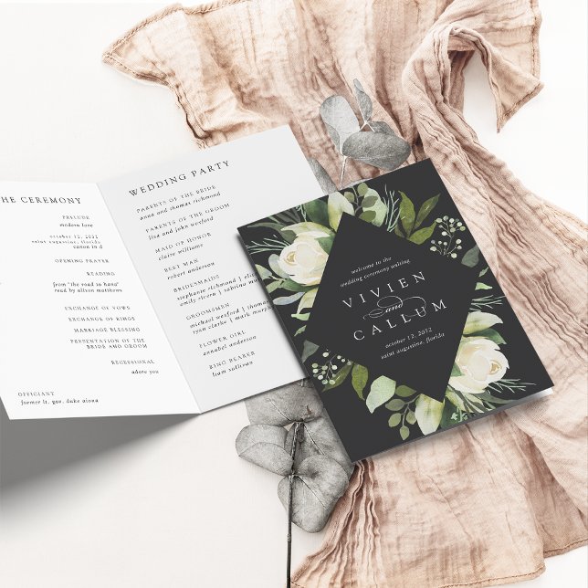 Ivory Bloom | Watercolor Floral Frame Wedding Program (Creator Uploaded)
