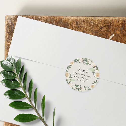 Ivory Bloom  Watercolor Floral Return Address Classic Round Sticker
