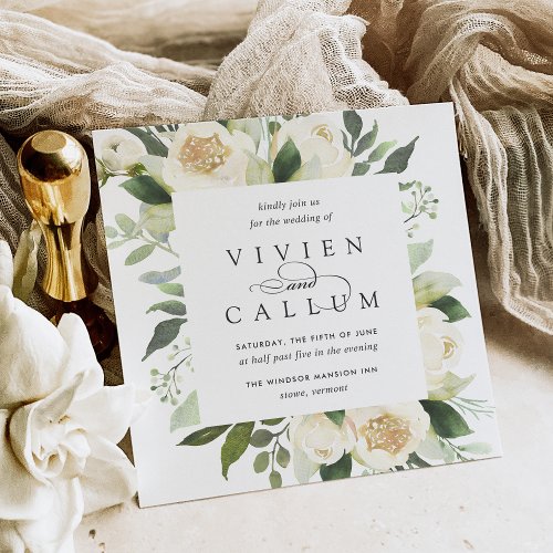 Ivory Bloom  Watercolor Floral Square Wedding Invitation