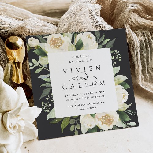 Ivory Bloom  Watercolor Floral Square Wedding Invitation