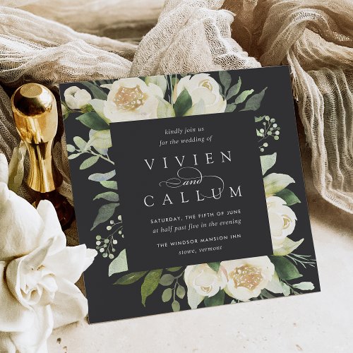 Ivory Bloom  Watercolor Floral Square Wedding Invitation