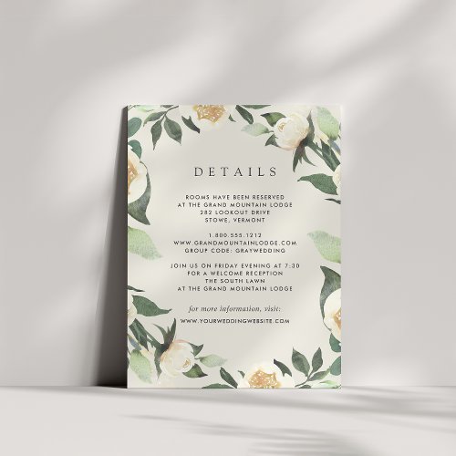 Ivory Bloom  Watercolor Floral Wedding Details Enclosure Card