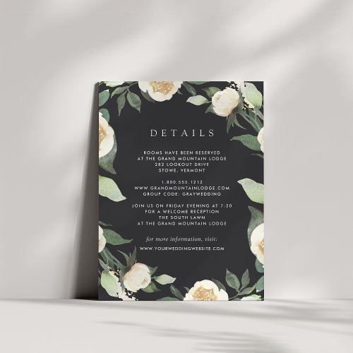 Ivory Bloom  Watercolor Floral Wedding Details Enclosure Card