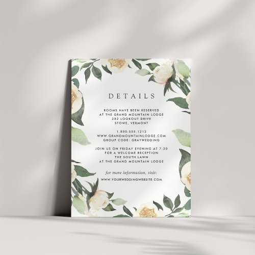 Ivory Bloom  Watercolor Floral Wedding Details Enclosure Card