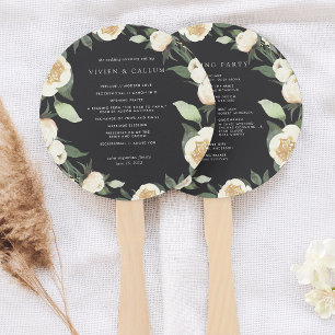 Ivory Bloom Watercolor Floral Wedding Program Hand Fan