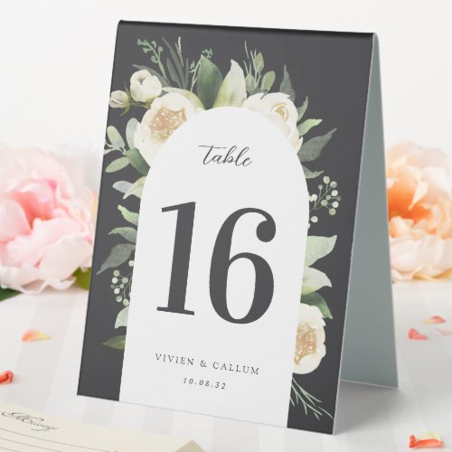 Ivory Bloom Watercolor Floral Wedding Table Number Table Tent Sign
